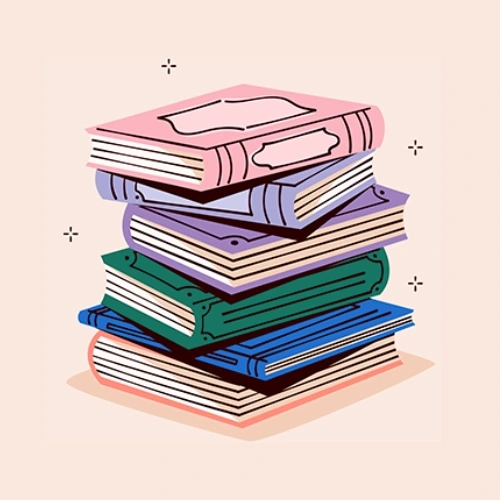 vários livros coloridos empilhados