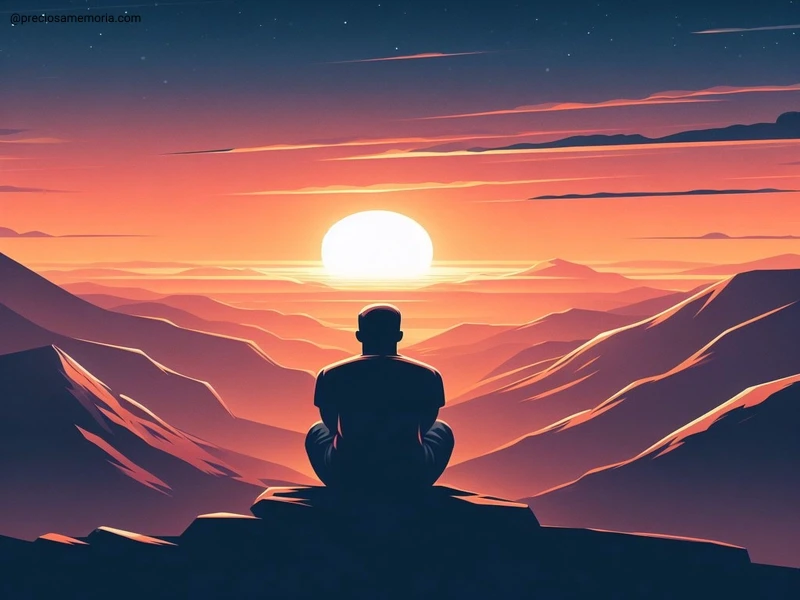 um homem sentado contemplando o por-do-sol