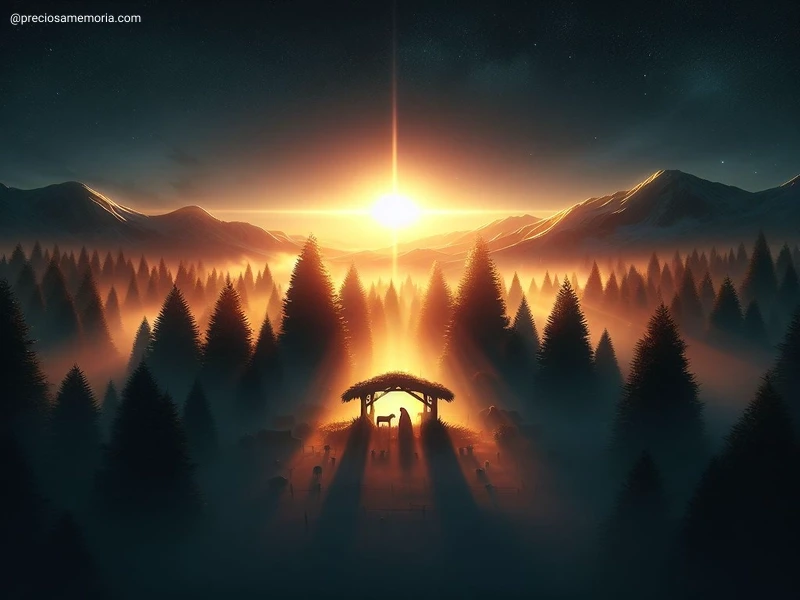 Uma manjedoura iluminada pelo sol, representando o nascimento de Jesus Cristo